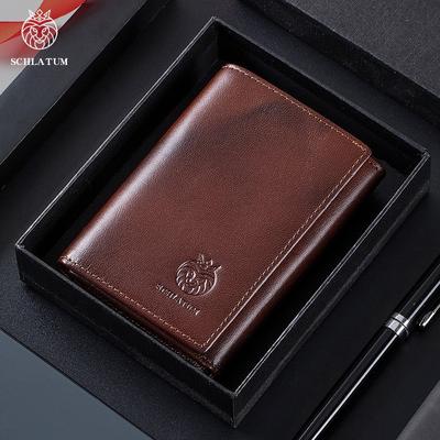 First Layer Cowhide RFID Anti-theft Brush Three Fold Wallet Men's Short Leather Retro
