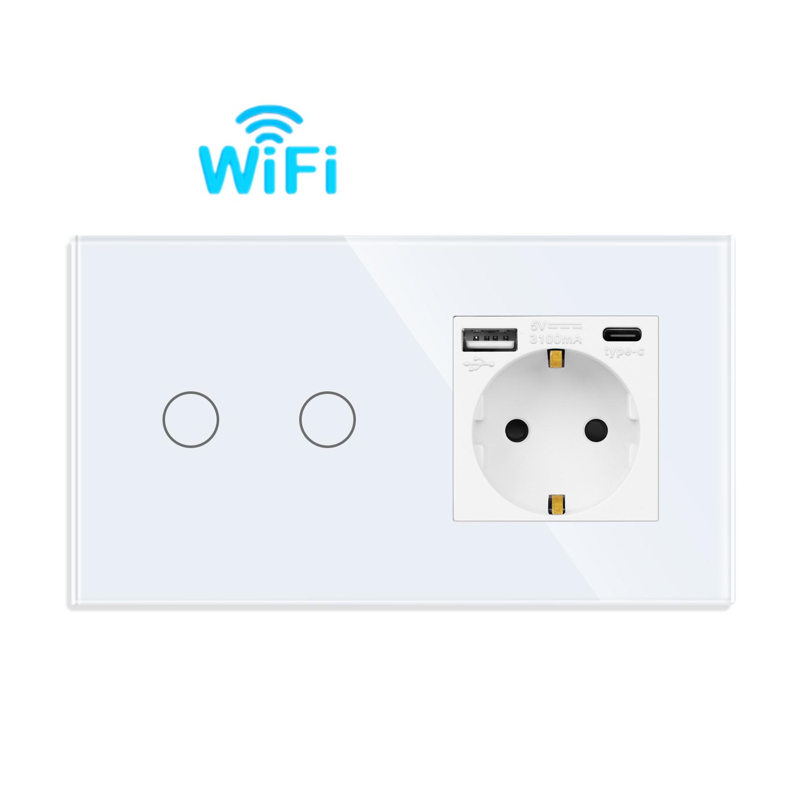 

Tuya Smart Touch Light Switches Plus USB-розетки Type-c Plug Eu Standard Smart Life Google Home Alexa App Control Socket No WIFI-2Gang Type-C Socekt