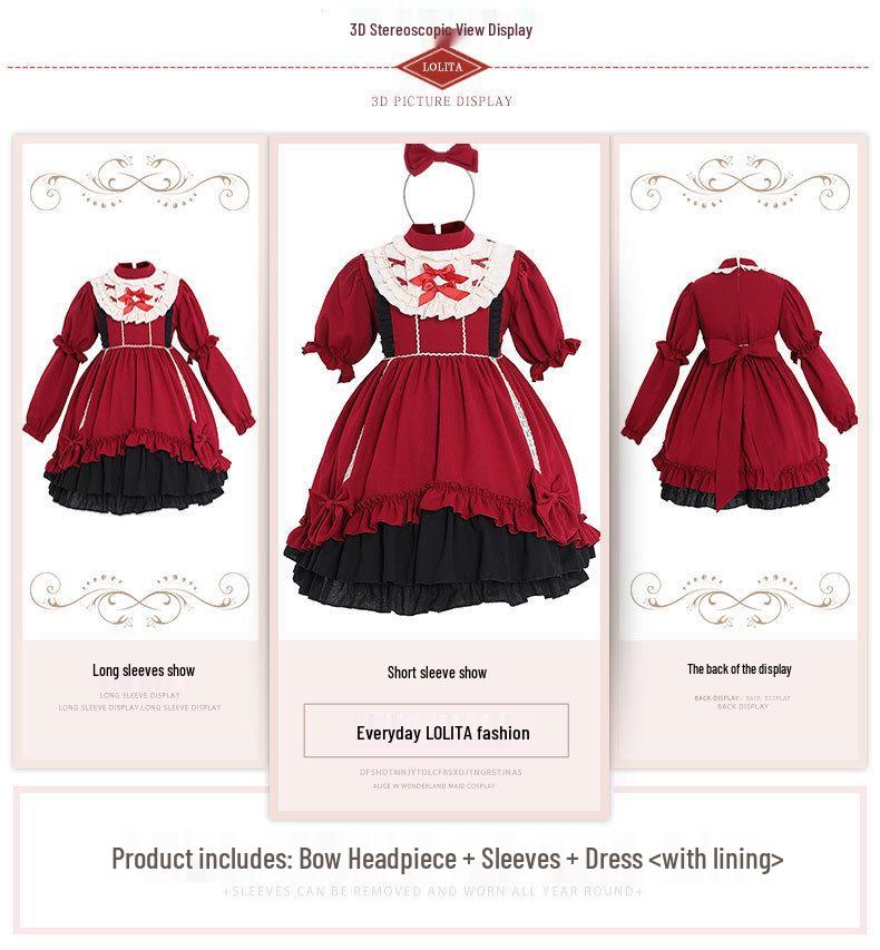 Pinse Clothing Spanish Lolita Halloween Princess Dress for Kids - Wine Red Loli Photography Costume