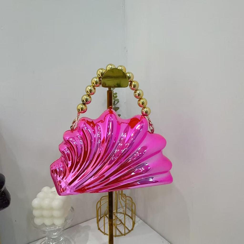 Fashion Personalized Shell Shape Acrylic Bag Pearl Chain Portable Glossy Shoulder Bag Party Decoration Bag