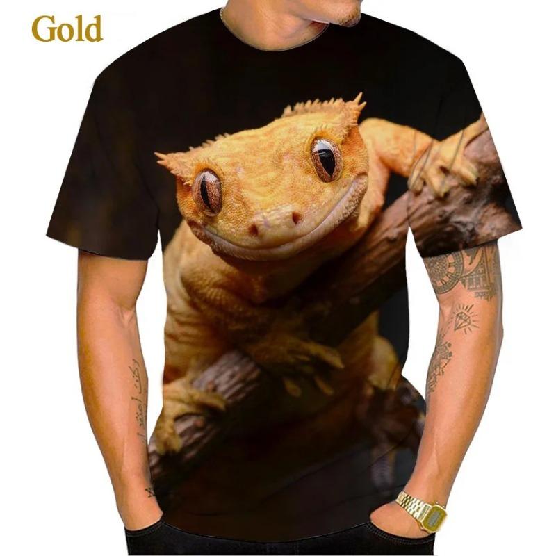 Tricouri cu mânecă scurtă cu imprimeu de șopârle, casual, cu guler rotund, unisex, tricouri cu mânecă scurtă imprimate 3D pentru bărbați și femei