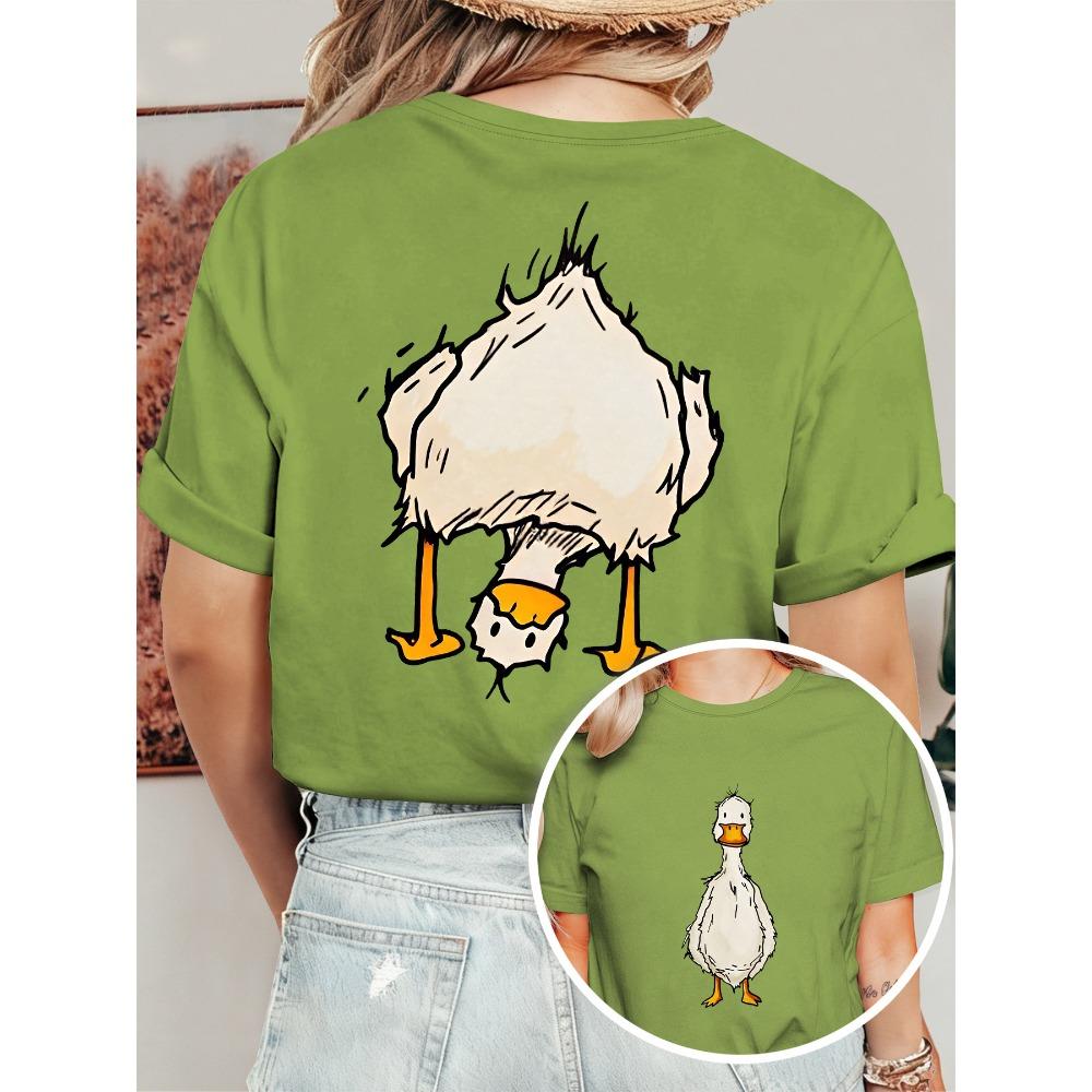 Women's Large-size Summer Dress, Funny Duck Print Double-sided Round Neck Short-sleeved T-shirt