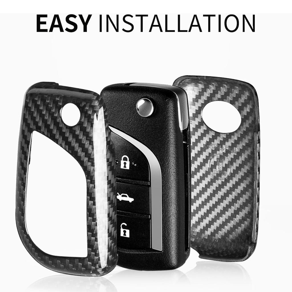 Real Carbon Fiber Key Fob Cover For Toyota Fortuner Tundra Camry RAV4 Highlander Corolla Key Shell Key Chain Smart Accessories