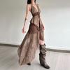 European and American New Summer Hollow Neck Halter Slim Top Irregular High Waist Fashion Skirt