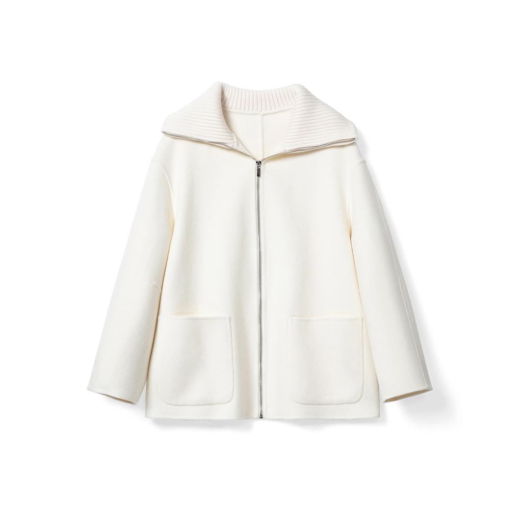 Puyuan double-sided woolen small jacket knitted collar baseball jersey wool zipper cardigan