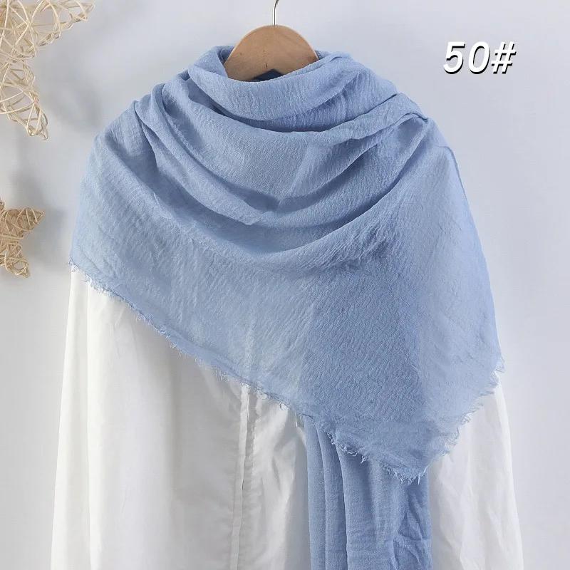 Eșarfă Moale din Bumbac și In 90x180cm Femei Musulmane Eșarfă Hijab Șifonată Culoare Solidă Șaluri Islamice de Cap Înfășurări Eșarfă de Cap Femei