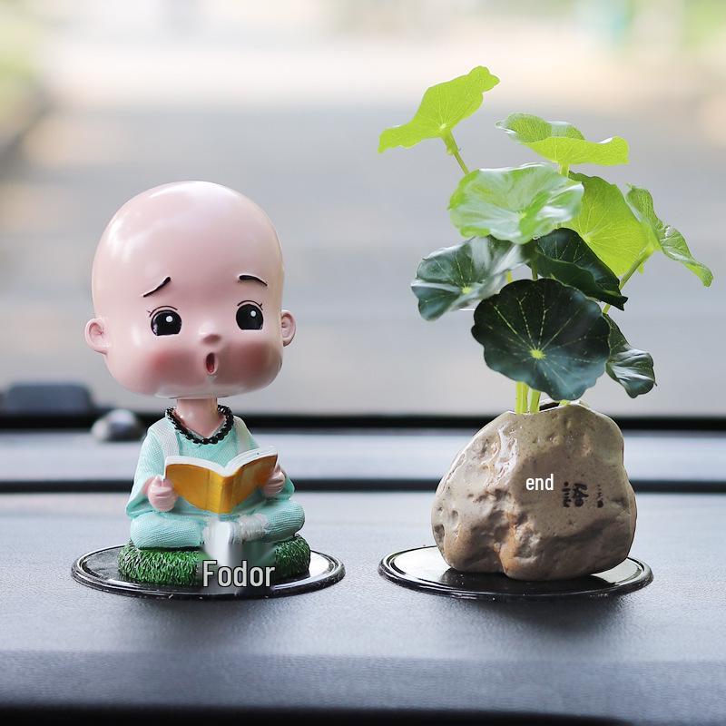 Shaking Head Monk Car Ornament Set - Cute Interior Decoration for Men and Women