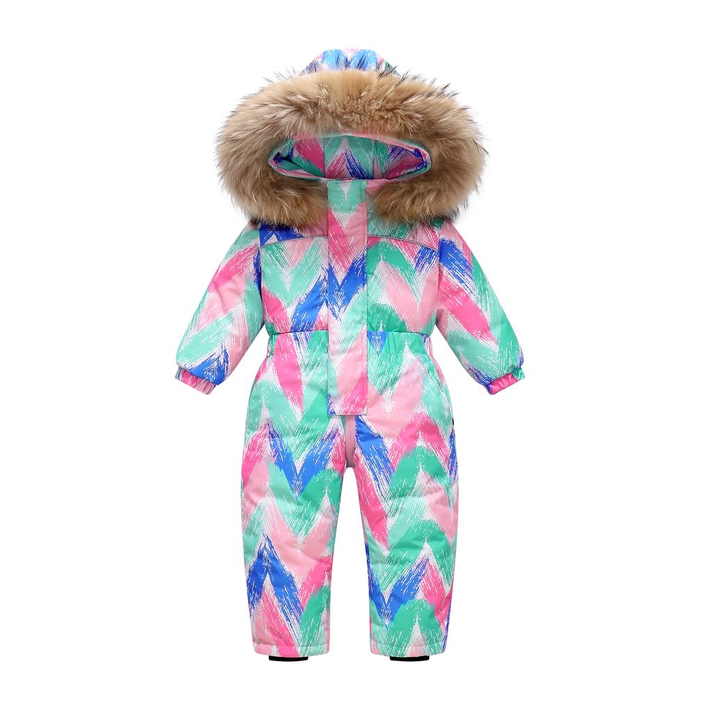 Toddler Boys Girls Down Snowsuit – 90% White Duck Down One-Piece Winter Jumpsuit with Hood, Waterproof, 1–6Y