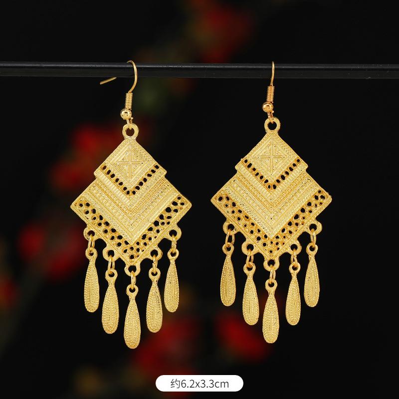 Ретро двор золотые серьги с бахромой Юньнань Мяо личность темперамент антикварные универсальные длинные серьги женские