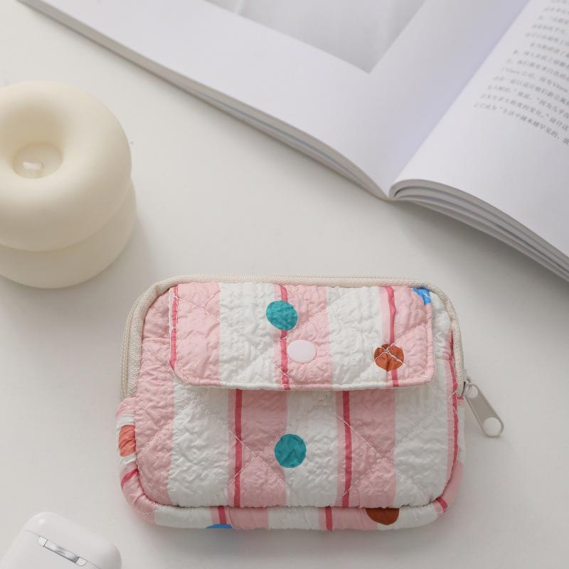 Striped Polka Dot Quilted Cotton Mini Coin and Makeup Purse