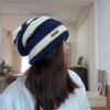Stripe Beanie Cap for Women Winter Thick Needle Knitted Hat Vintage Hip Hop Female Slouchy Hats Casual Streetwear Hat