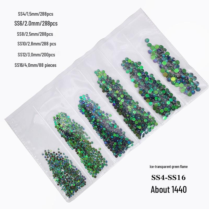 6-Grid Flat-Back Nail Art Rhinestone Set (1440pcs) - Mixed AB & Clear Glass Rhinestones Nail Decorations