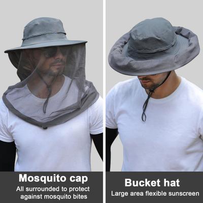 Mosquito Head Net Hat for Men Women Wide Brim Sun Protection Boonie Hats with Veil Mesh Protection from Insect for Fishing Hiking