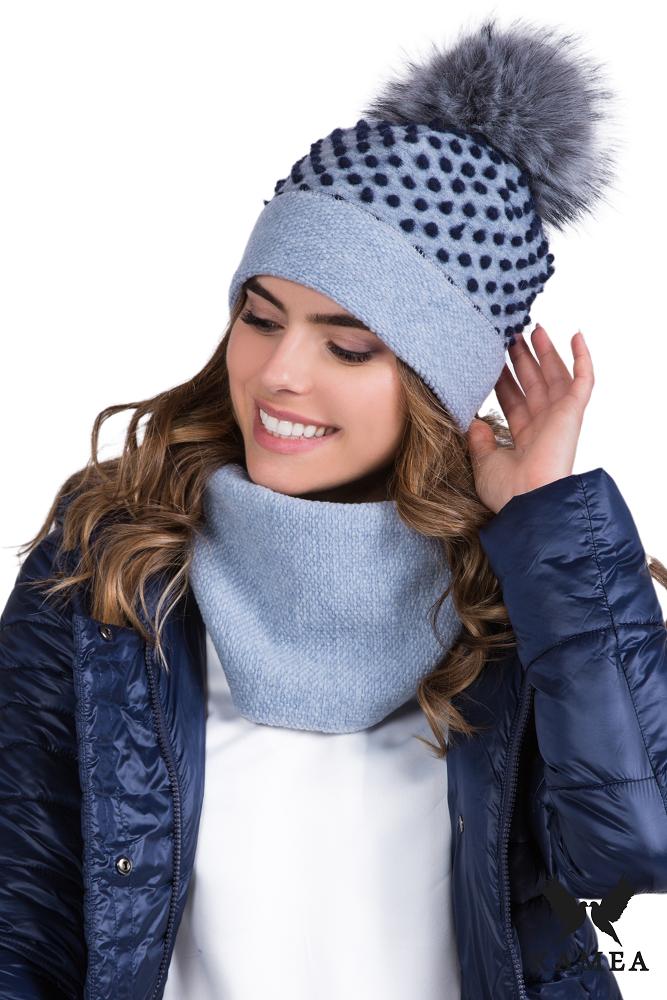 Foks Women' Set Hat with Smooth Neck Warmer, Sky Blue