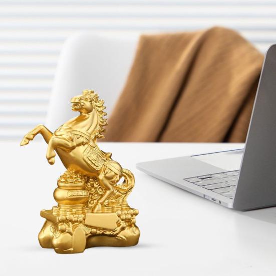 Yousheng Golden Feng Shui Horse Sculpture 2026 Zodiac Horse Statue Chinese New Year Zodiac Blessing Souvenir for Home Office Tabletop Decor