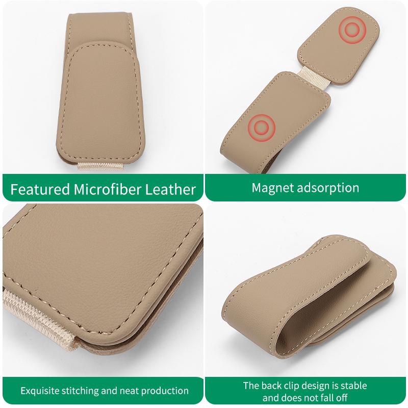 Car Sun Visor Eyeglass Hanger Clip Universal Leather Glasses Ticket Card Holder Sunglasses Storage Clip Multi-Function Accessory