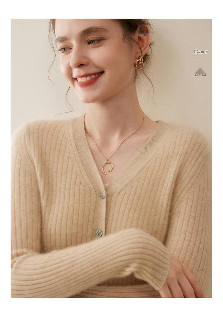 Women's 100% Pure Cashmere V-Neck Cardigan Sweater - Short Knitwear for Autumn/Winter