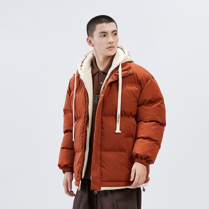 2025 Winter Faux Two-Piece Hooded Cotton Jacket - Unisex Warm, Trendy, Casual Bread Coat