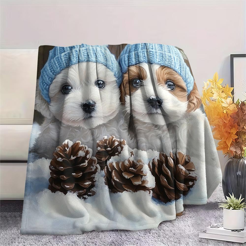 Puppy Print Flannel Blanket, High quality Comfortable for All Seasons, Home Decor, Warmth and Comfort, Perfect for Christmas Gifts