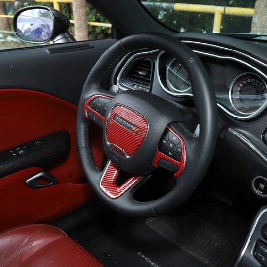 4x Steering Wheel Frame Trim Cover For Dodge Challenger Charger 2015+ Red Carbon