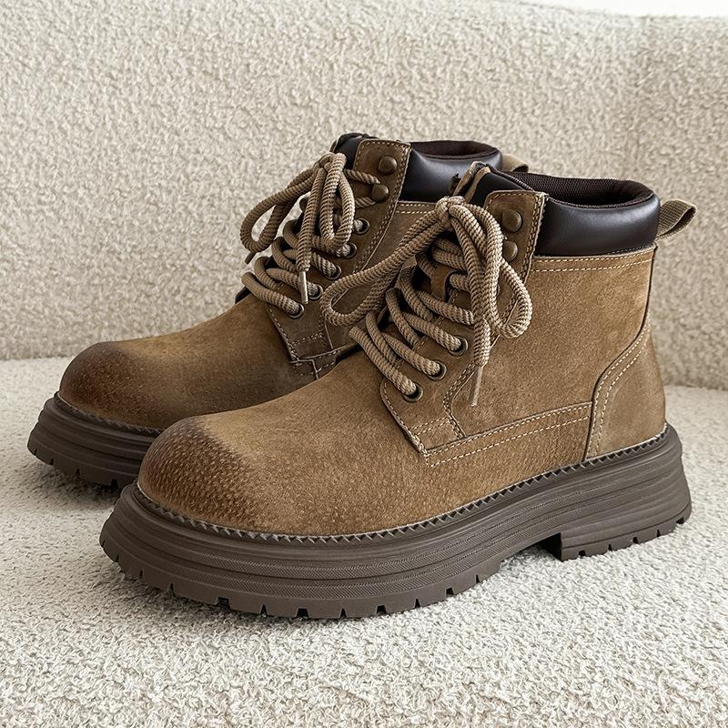 Martin boots new mid-top leather boots thick-soled heightening desert high-top casual rhubarb boots