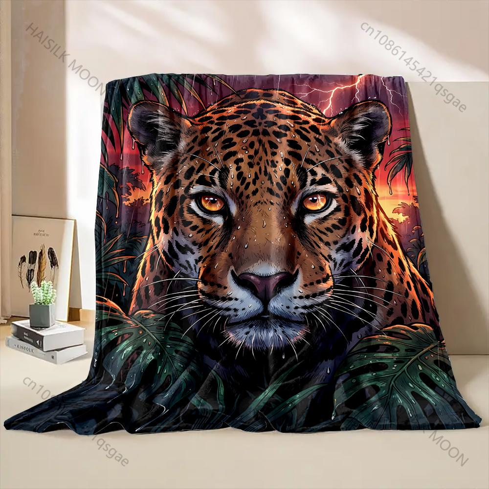 1PC Jaguar in rain, lightning sky Print Blanket Warm Soft Fluffy Kids and Adult Sofa Bed Throw Blanket for Home Travel Camping