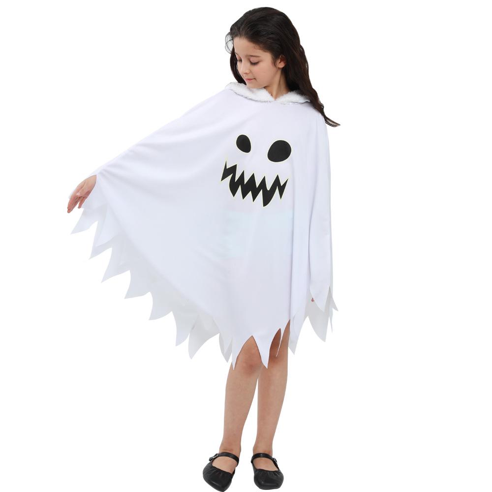 Children's White Luminous Ghost Skull Halloween Costume Cape