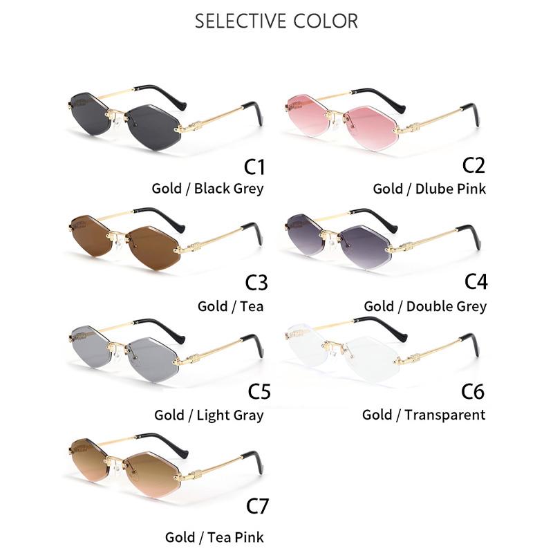 Rimless Irregular Diamond Shape Metal Sunglasses Women Men Retro Fashion Luxury Brand Sun Glasses Beach Lady Man Glasses UV400