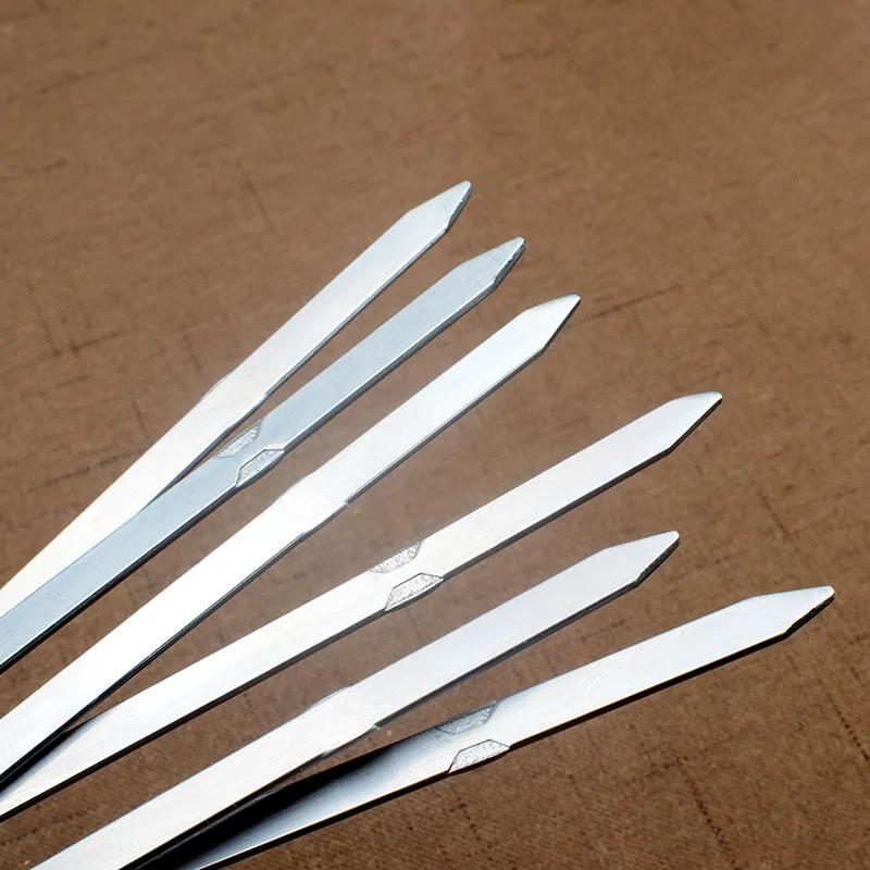 Wooden Handle Grilled Skewers Stainless Steel Barbecue Skewers Lamb Forks Needles With Cloth Bags Essential Barbecue Accessories