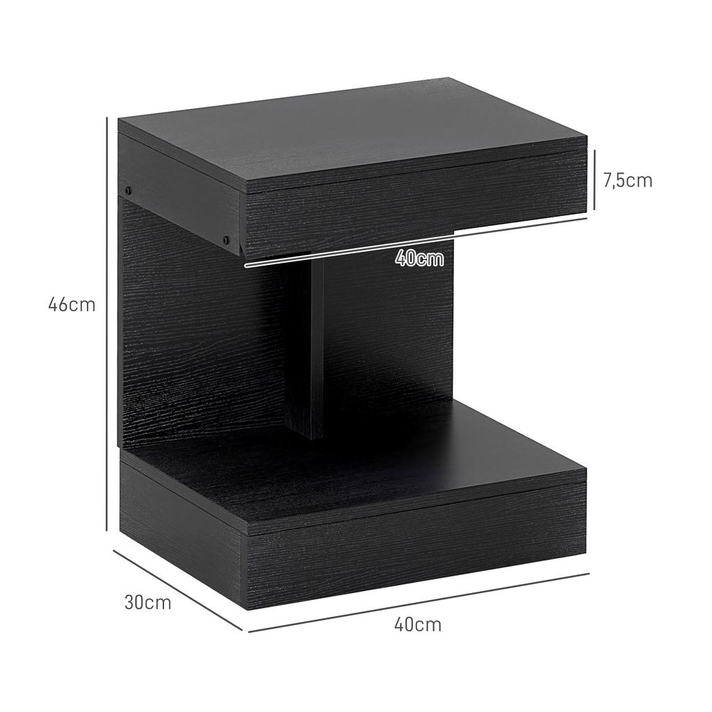Nightstand, Side Table with Drawer and Storage Compartment, Modern Sofa Table with Shelf for Various Rooms, Black