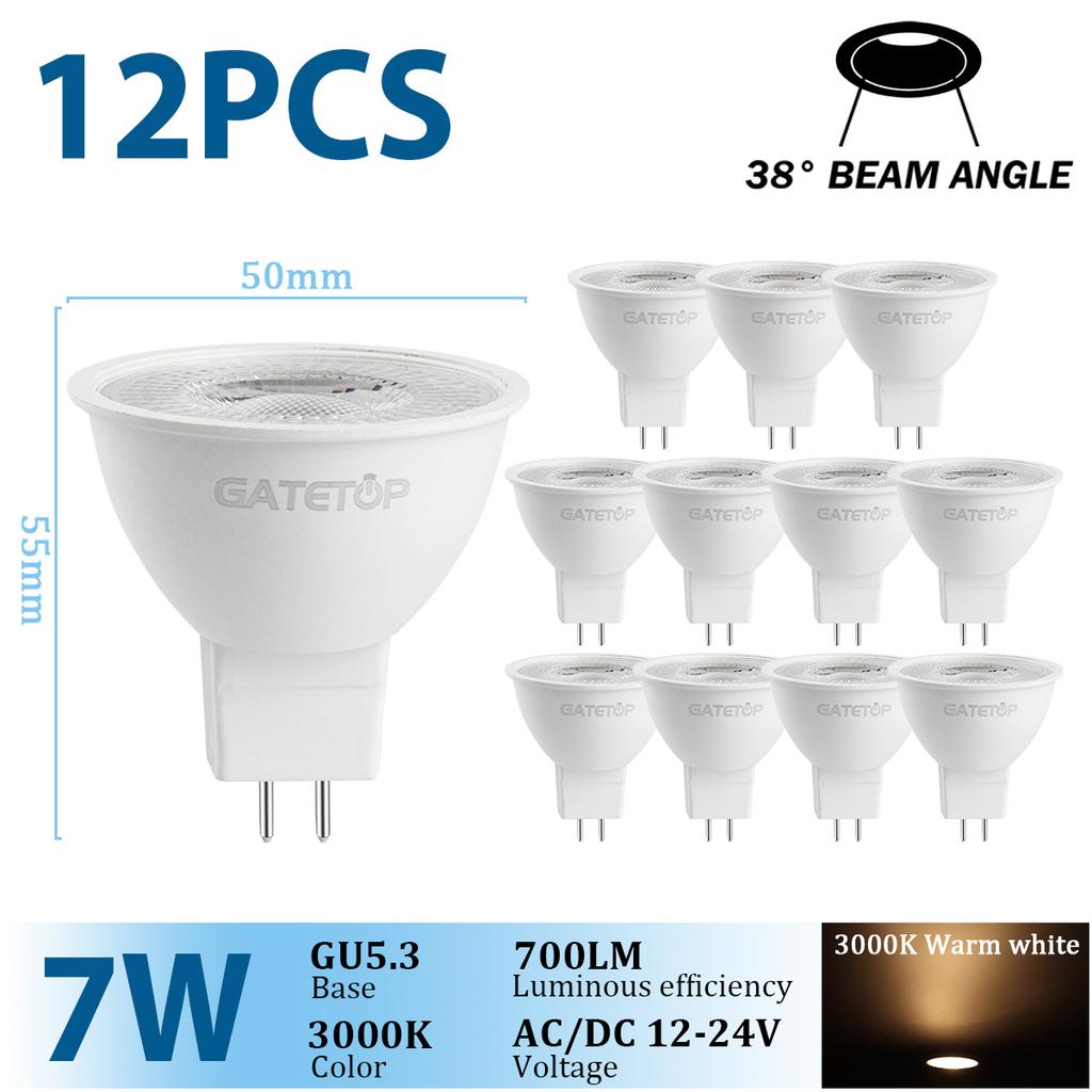 12pcs LED Bulb MR16 Spotlight GU5.3 AC DC 12V 24V 120degree 38degree 7W 700lm 3000K 4000K Bombillas Replace 50W Halogen Lamp