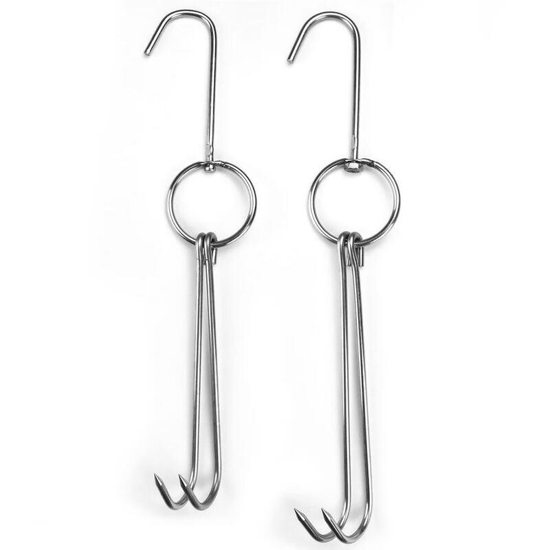 Stainless Steel Long Double Meat Hooks for Roasting & Curing