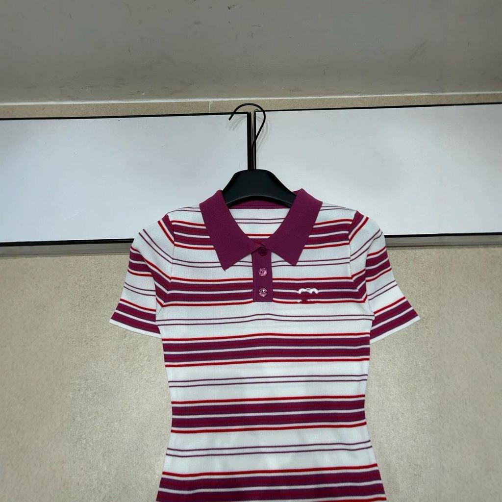 Nanyou Kaixuan Striped Lapel Knit Top with Logo Embroidery - Trendy, Casual, and Age-Reducing Short Sleeve Shirt