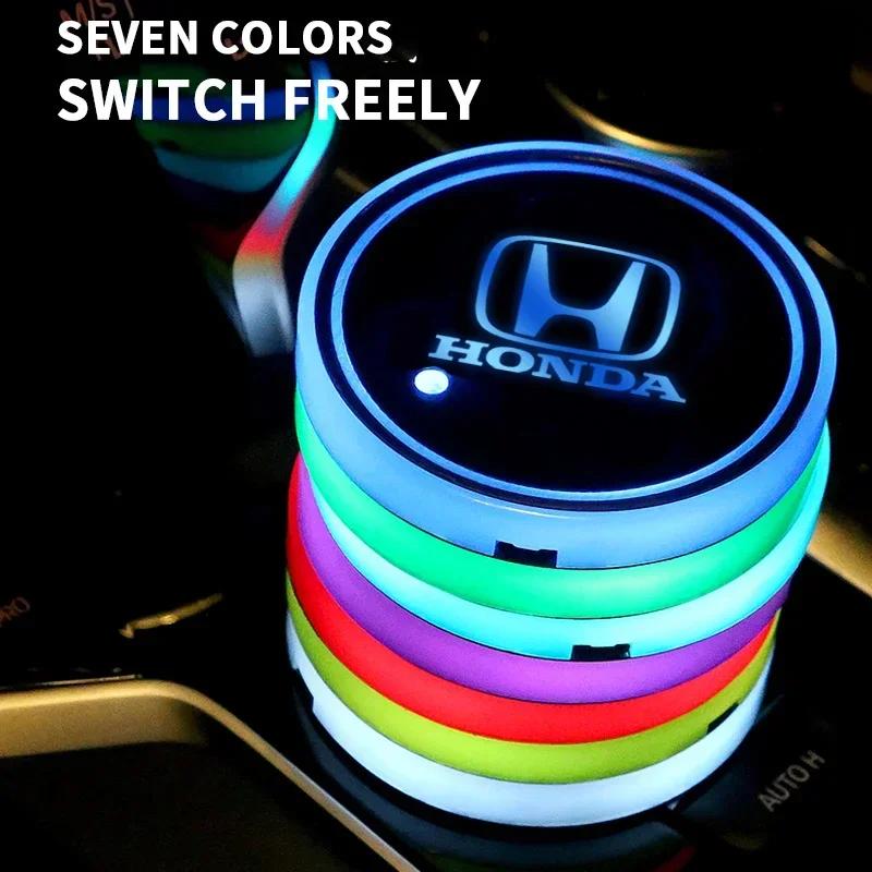 1/2pcs Car Luminous Water Cup Pad LED Atmosphere Light For Honda Civic Fit Accord City Vezel CR-V S660 Odyssey HR-V Insight aii256