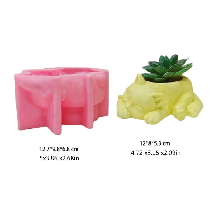 Cute Succulents Silicone Mould Sleep Cats Flower Pots Resins Mould Candle Molds