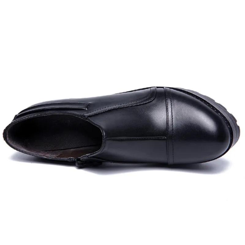 Kleine Größe 32-43 Tiefmaul-Plateaupumps Damen Herbst Winter Warm 2025 Blockabsatzschuhe mit Fell Weiches Leder Büro Mutter