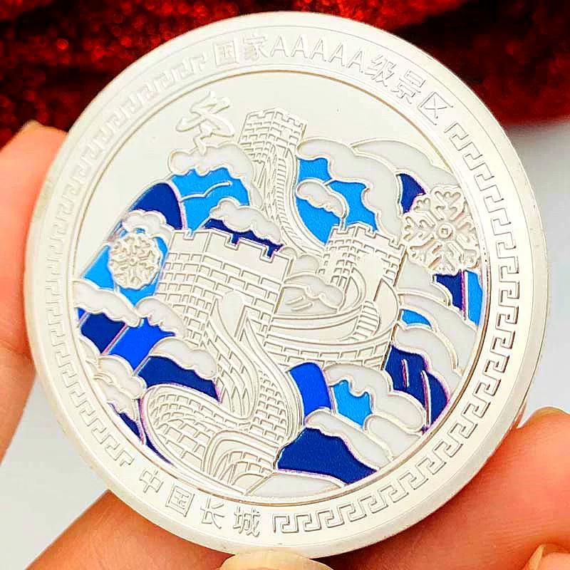 Beijing Badaling Great Wall Four Seasons Spring, Summer, Autumn, Winter Tourist Attraction Gold Plated Commemorative Medal Gift 45mm Coin Gift Box