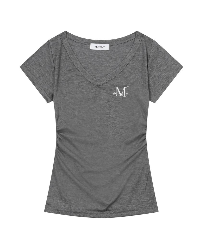 Mucent Yati Side Shirred V-Neck Short Sleeve T-Shirt (4 Colors)