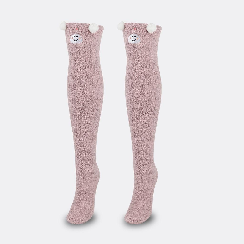 Ladies' Plush And Thick Coral Fleece Socks, Plush And Cute Warm Long Tube Socks, High Tube Knee High Socks, Cartoon Home Decor