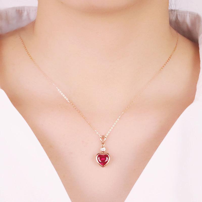 Exquisite Russian Purple Gold 585 Peach Heart Shiny Pendant Women'S Versatile Exquisite Necklace Rose Gold Plated Clavicle Chain
