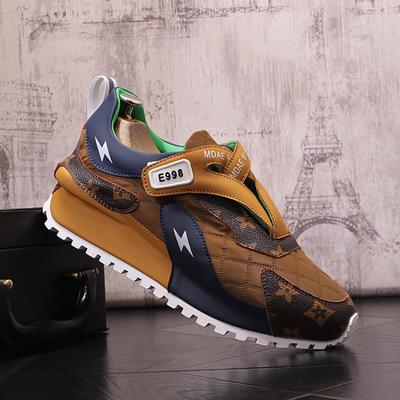 Spring Men's Fashion Printed Casual Shoes Round Toe Color Matching Sneakers with Inner Height Increase Color Matching Shoes
