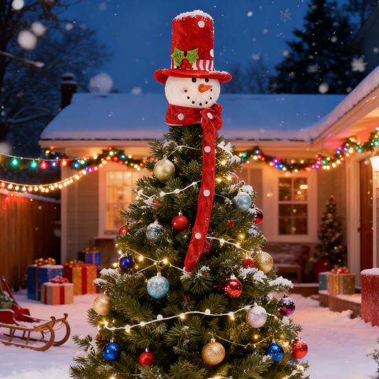 Yousheng Christmas Tree Topper Snowman Festive Decoration with Scarf Hat Eye-Catching Holiday Decor Party Essential