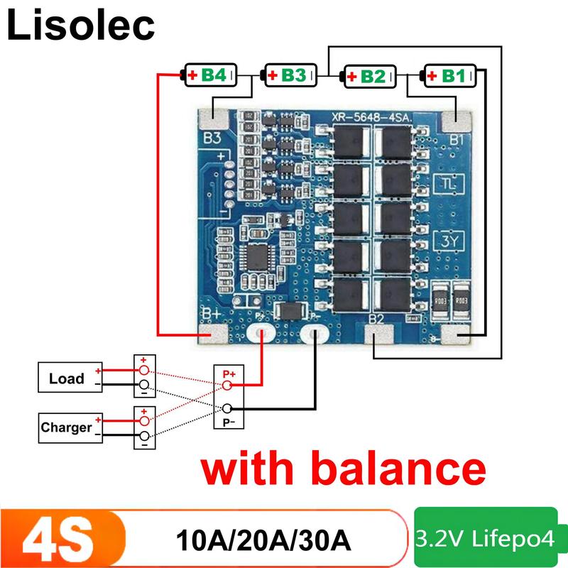 Lifepo4 4S 12V 10A 20A 30A Balance BMS Board 18650 Battery Charge/Discharge/ Short Circuit/Overcharge Protection for Tools