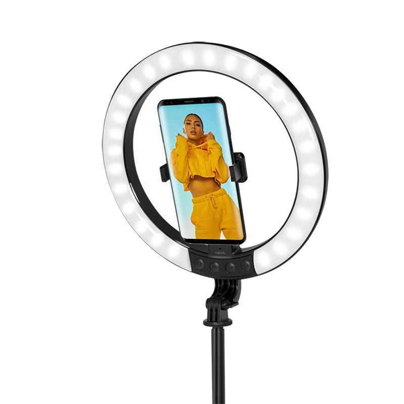 LogiLink LED Ring Light with Selfie Stick Tripod and Bluetooth Remote Control