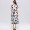 Summer Floral Print Shirt Dress for Women Short Sleeve Maxi Sundress with Lapel Neck Buttons Vintage Fashion Belted Robe