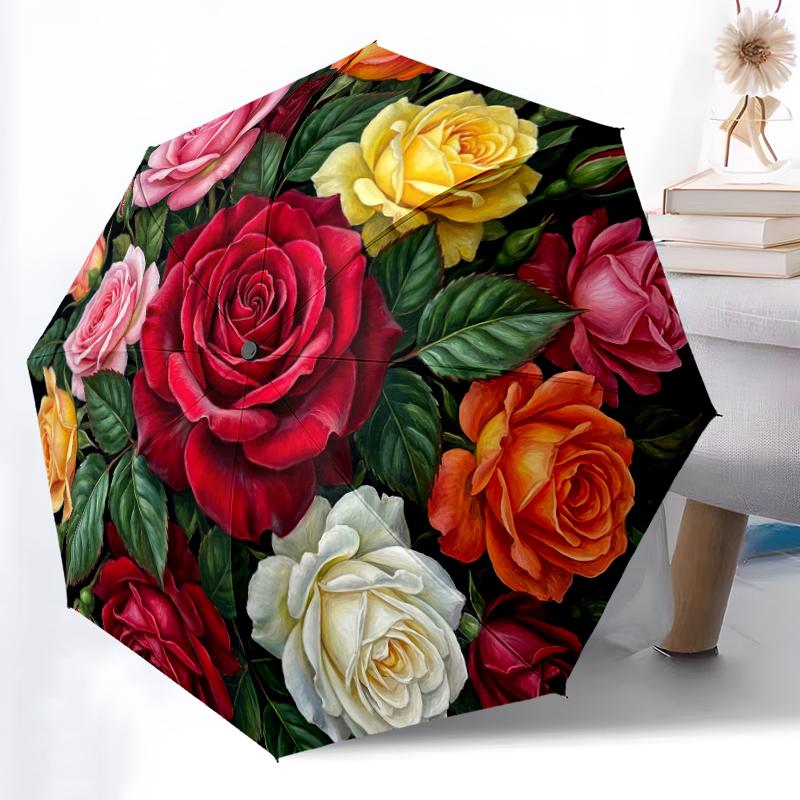 Ombrello Rosa Rosso Ombrello da Viaggio Leggero con Struttura Robusta a 8 Stecche Stampa Digitale Vivace per Attività all'Aperto