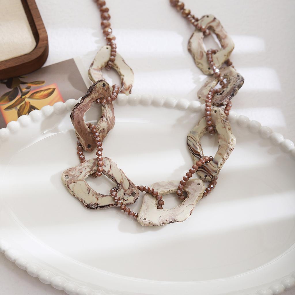 Exaggerated Retro Bohemian Acrylic Beaded Necklace Women's Ethnic Style Sweater Chain Accessories