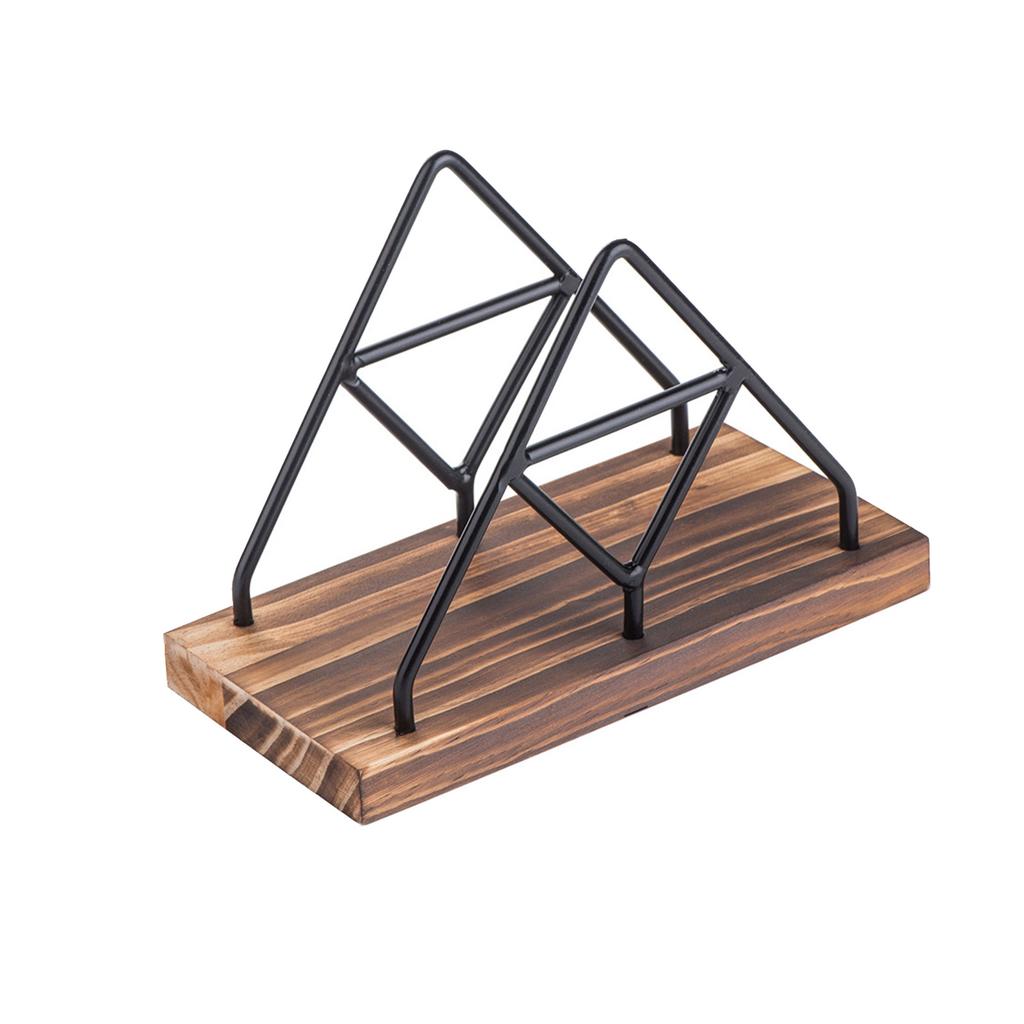 Contemporary Serviette Storage Case Modern Table Napkin Stand Functional Triangular Wood Steel Kitchen Accessory