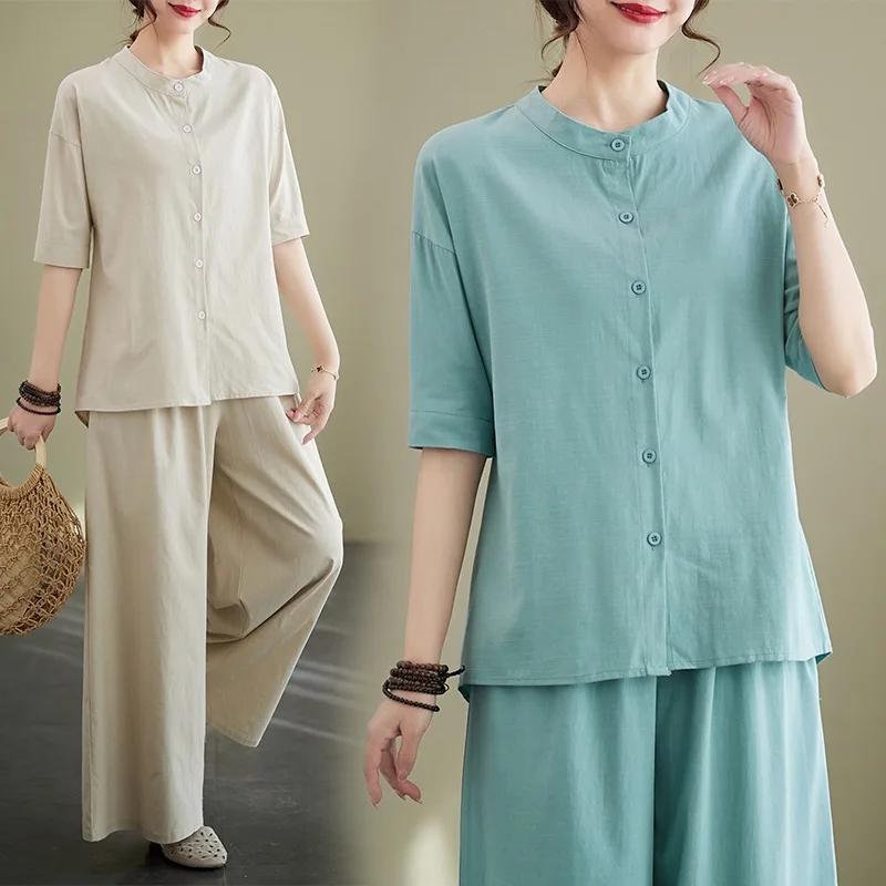 Fashionable Yoga Set Casual Top Plus Elastic Waist Pants Two-Piece Pure Color Women's Wear Polyester Fiber