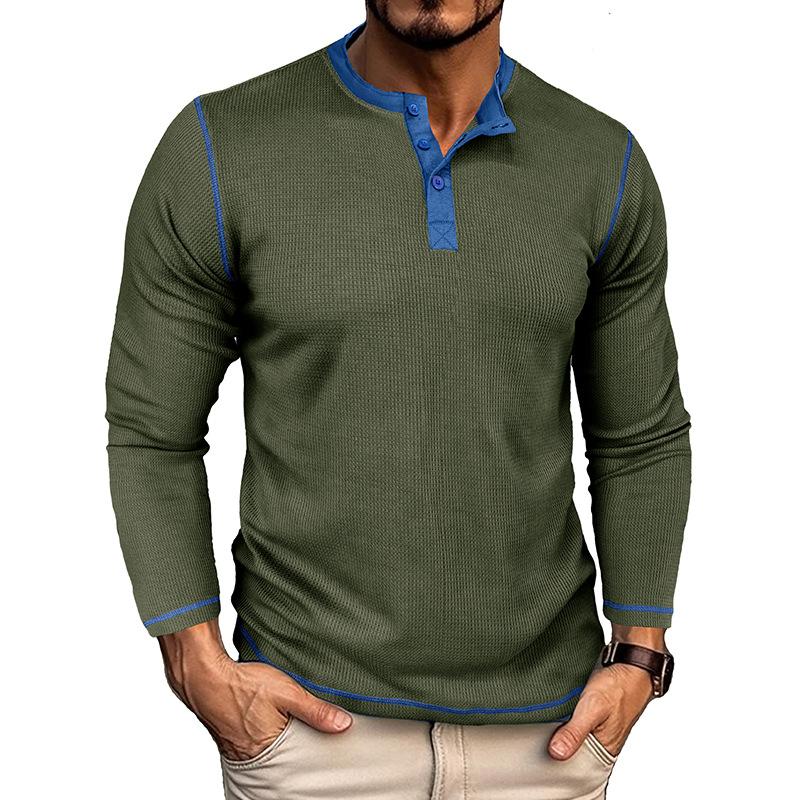 Retro Men'S Outdoor Loose Autumn Hoodie Casual Long Sleeved Henley Collar Top Shirt Cardigan